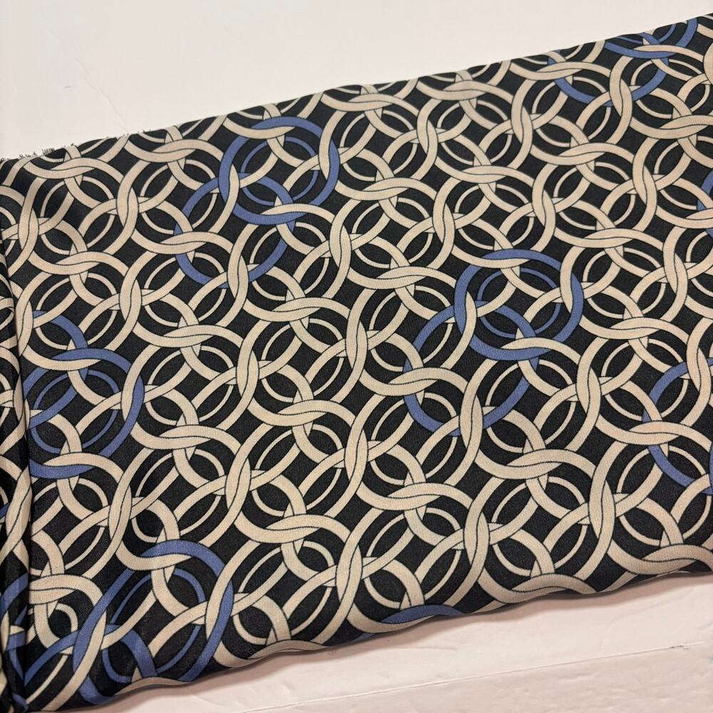 Polyester Charmeuse Chain Link Navy/Black Blue Ivory Fabric 58" 3 Yards Satin